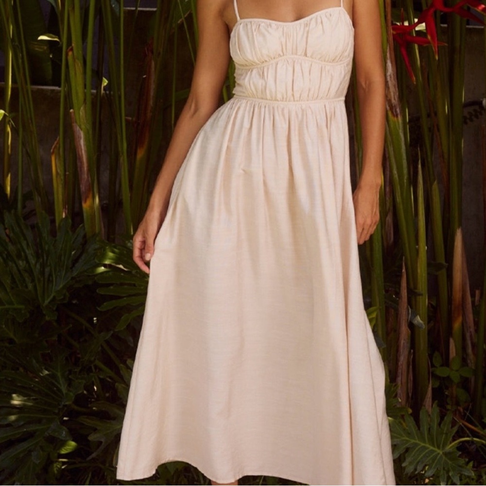 Ruched Midi Dress with Spaghetti Strap